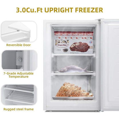Congélateur vertical compact de 3,0 pieds cubes avec porte simple réversible