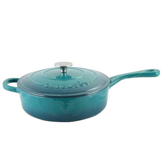 Poêle à frire en fonte émaillée de 3,5 quarts avec couvercle, couleur turquoise ombré