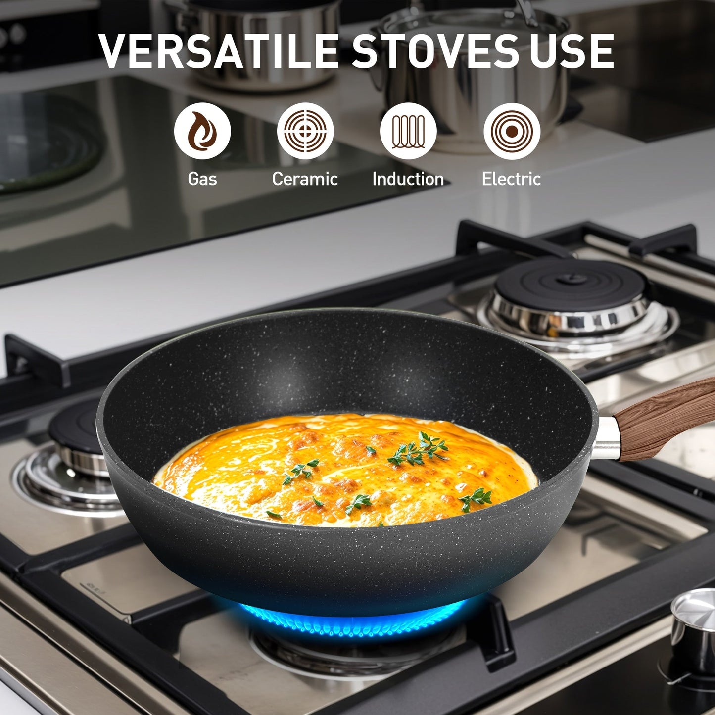 Ensemble de 30 pièces pour cuisine, comprenant des casseroles et poêles en granit, antiadhésives.