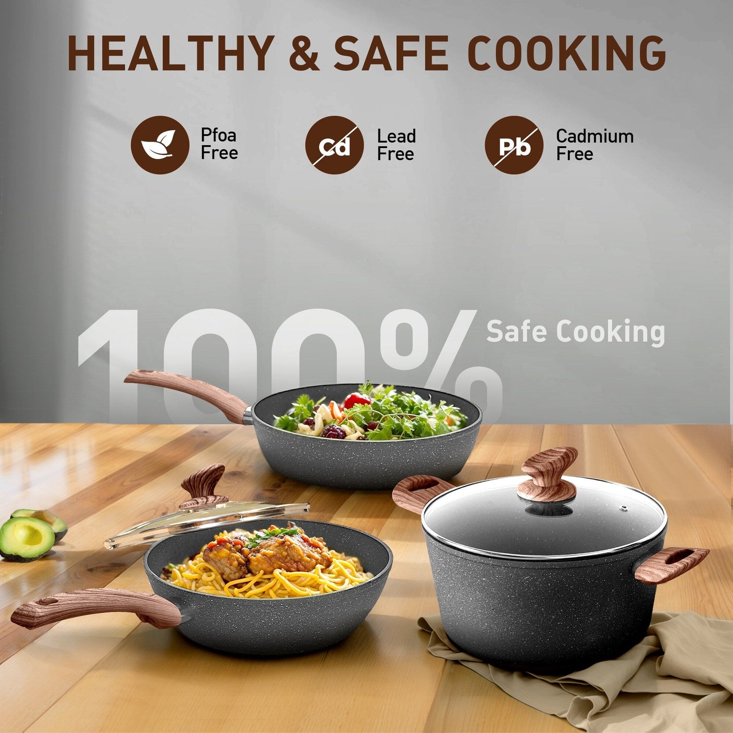 Ensemble de 30 pièces pour cuisine, comprenant des casseroles et poêles en granit, antiadhésives.