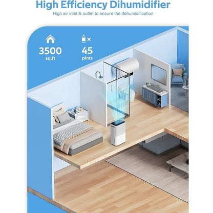 Déshumidificateurs pour sous-sols, maisons, grandes pièces et chambres à coucher, déshumidificateur de garage à faible bruit, capacité de 3500 pieds carrés.