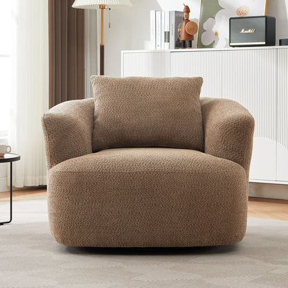 Chaise pivotante à 360°, chaise d'appoint en boucle de 38,2 pouces avec coussin décoratif, fauteuil canapé en forme de baril avec accoudoirs incurvés.