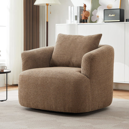 Chaise pivotante à 360°, chaise d'appoint en boucle de 38,2 pouces avec coussin décoratif, fauteuil canapé en forme de baril avec accoudoirs incurvés.