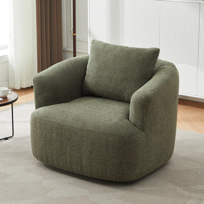 Chaise pivotante à 360°, chaise d'appoint en boucle de 38,2 pouces avec coussin décoratif, fauteuil canapé en forme de baril avec accoudoirs incurvés.