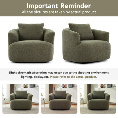 Chaise pivotante à 360°, chaise d'appoint en boucle de 38,2 pouces avec coussin décoratif, fauteuil canapé en forme de baril avec accoudoirs incurvés.