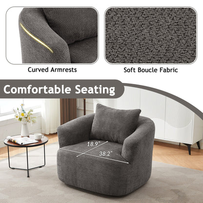 Chaise pivotante à 360°, chaise d'appoint en boucle de 38,2 pouces avec coussin décoratif, fauteuil canapé en forme de baril avec accoudoirs incurvés.