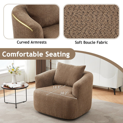 Chaise pivotante à 360°, chaise d'appoint en boucle de 38,2 pouces avec coussin décoratif, fauteuil canapé en forme de baril avec accoudoirs incurvés.