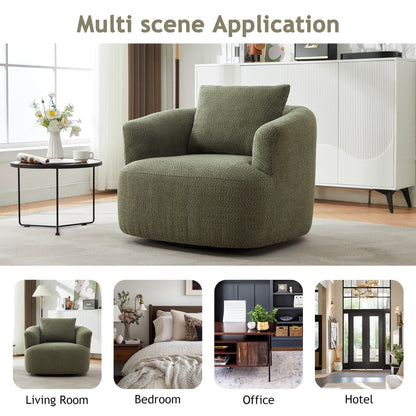 Chaise pivotante à 360°, chaise d'appoint en boucle de 38,2 pouces avec coussin décoratif, fauteuil canapé en forme de baril avec accoudoirs incurvés.