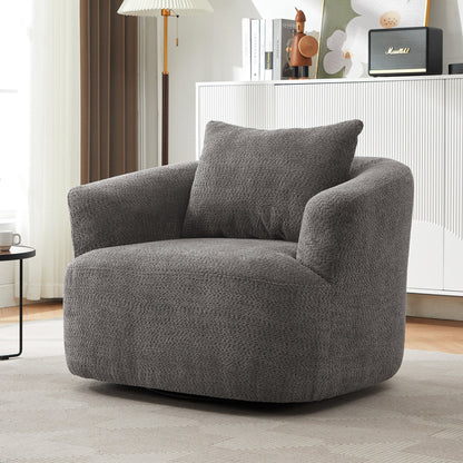 Chaise pivotante à 360°, chaise d'appoint en boucle de 38,2 pouces avec coussin décoratif, fauteuil canapé en forme de baril avec accoudoirs incurvés.