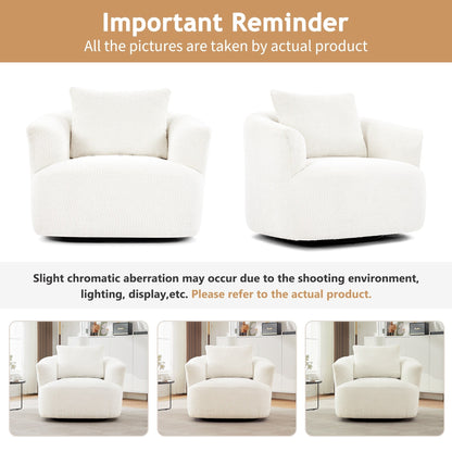 Chaise pivotante à 360°, chaise d'appoint en boucle de 38,2 pouces avec coussin décoratif, fauteuil canapé en forme de baril avec accoudoirs incurvés.