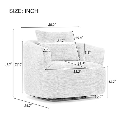 Chaise pivotante à 360°, chaise d'appoint en boucle de 38,2 pouces avec coussin décoratif, fauteuil canapé en forme de baril avec accoudoirs incurvés.