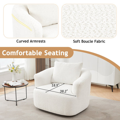 Chaise pivotante à 360°, chaise d'appoint en boucle de 38,2 pouces avec coussin décoratif, fauteuil canapé en forme de baril avec accoudoirs incurvés.