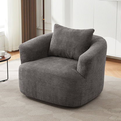 Chaise pivotante à 360°, chaise d'appoint en boucle de 38,2 pouces avec coussin décoratif, fauteuil canapé en forme de baril avec accoudoirs incurvés.