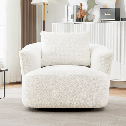 Chaise pivotante à 360°, chaise d'appoint en boucle de 38,2 pouces avec coussin décoratif, fauteuil canapé en forme de baril avec accoudoirs incurvés.