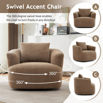 Chaise pivotante à 360°, chaise d'appoint en boucle de 38,2 pouces avec coussin décoratif, fauteuil canapé en forme de baril avec accoudoirs incurvés.