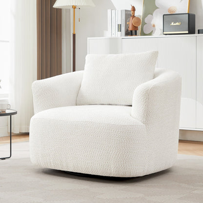Chaise pivotante à 360°, chaise d'appoint en boucle de 38,2 pouces avec coussin décoratif, fauteuil canapé en forme de baril avec accoudoirs incurvés.