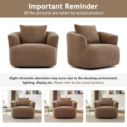 Chaise pivotante à 360°, chaise d'appoint en boucle de 38,2 pouces avec coussin décoratif, fauteuil canapé en forme de baril avec accoudoirs incurvés.