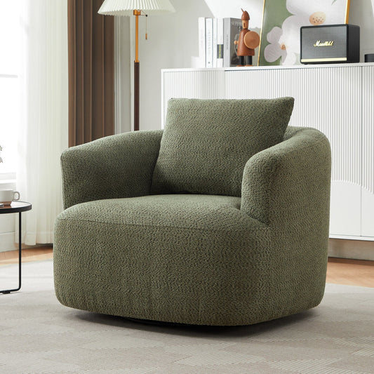 Chaise pivotante à 360°, chaise d'appoint en boucle de 38,2 pouces avec coussin décoratif, fauteuil canapé en forme de baril avec accoudoirs incurvés.