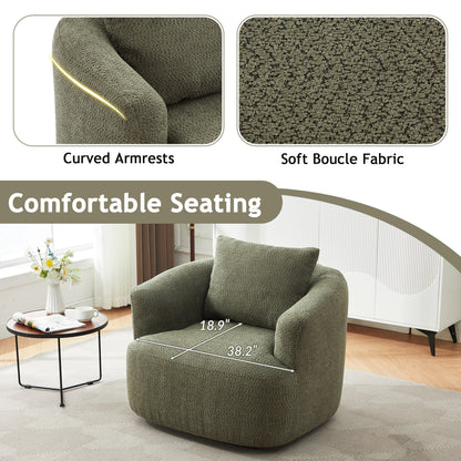 Chaise pivotante à 360°, chaise d'appoint en boucle de 38,2 pouces avec coussin décoratif, fauteuil canapé en forme de baril avec accoudoirs incurvés.