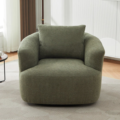 Chaise pivotante à 360°, chaise d'appoint en boucle de 38,2 pouces avec coussin décoratif, fauteuil canapé en forme de baril avec accoudoirs incurvés.