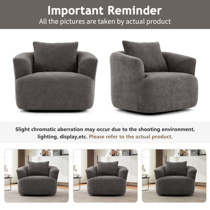 Chaise pivotante à 360°, chaise d'appoint en boucle de 38,2 pouces avec coussin décoratif, fauteuil canapé en forme de baril avec accoudoirs incurvés.