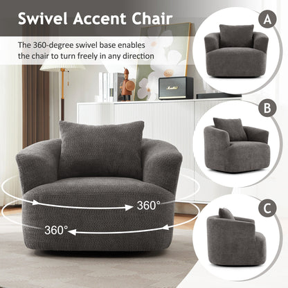 Chaise pivotante à 360°, chaise d'appoint en boucle de 38,2 pouces avec coussin décoratif, fauteuil canapé en forme de baril avec accoudoirs incurvés.