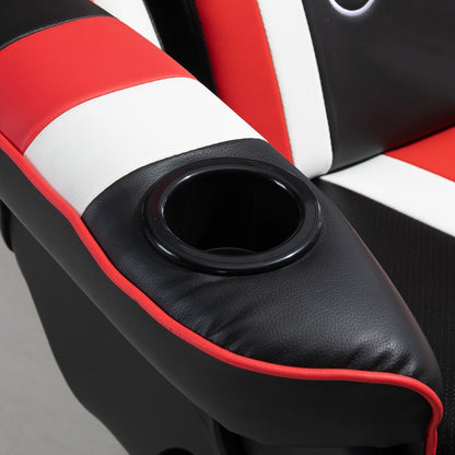 Chaise de jeu inclinable pivotante à 360° de style course automobile avec support lombaire, repose-pieds et double porte-gobelets pour salle de jeux.