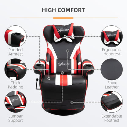 Chaise de jeu inclinable pivotante à 360° de style course automobile avec support lombaire, repose-pieds et double porte-gobelets pour salle de jeux.