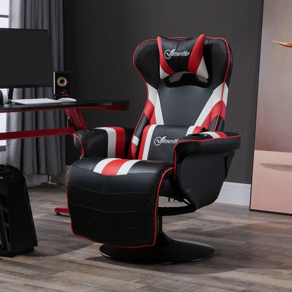 Chaise de jeu inclinable pivotante à 360° de style course automobile avec support lombaire, repose-pieds et double porte-gobelets pour salle de jeux.