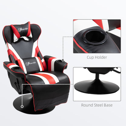Chaise de jeu inclinable pivotante à 360° de style course automobile avec support lombaire, repose-pieds et double porte-gobelets pour salle de jeux.