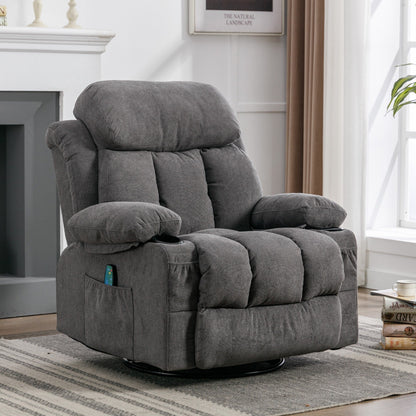 Fauteuil inclinable pivotant à 360° avec massage, chauffage, USB et porte-gobelets