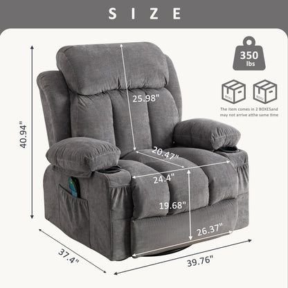 Fauteuil inclinable pivotant à 360° avec massage, chauffage, USB et porte-gobelets
