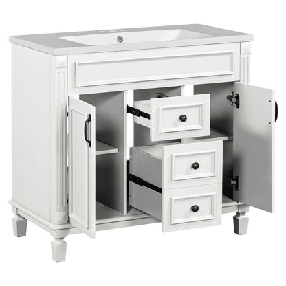 Meuble-lavabo moderne de 91 cm (36 pouces) pour salle de bain avec lavabo intégré et armoire à miroir, 2 portes et 2 tiroirs