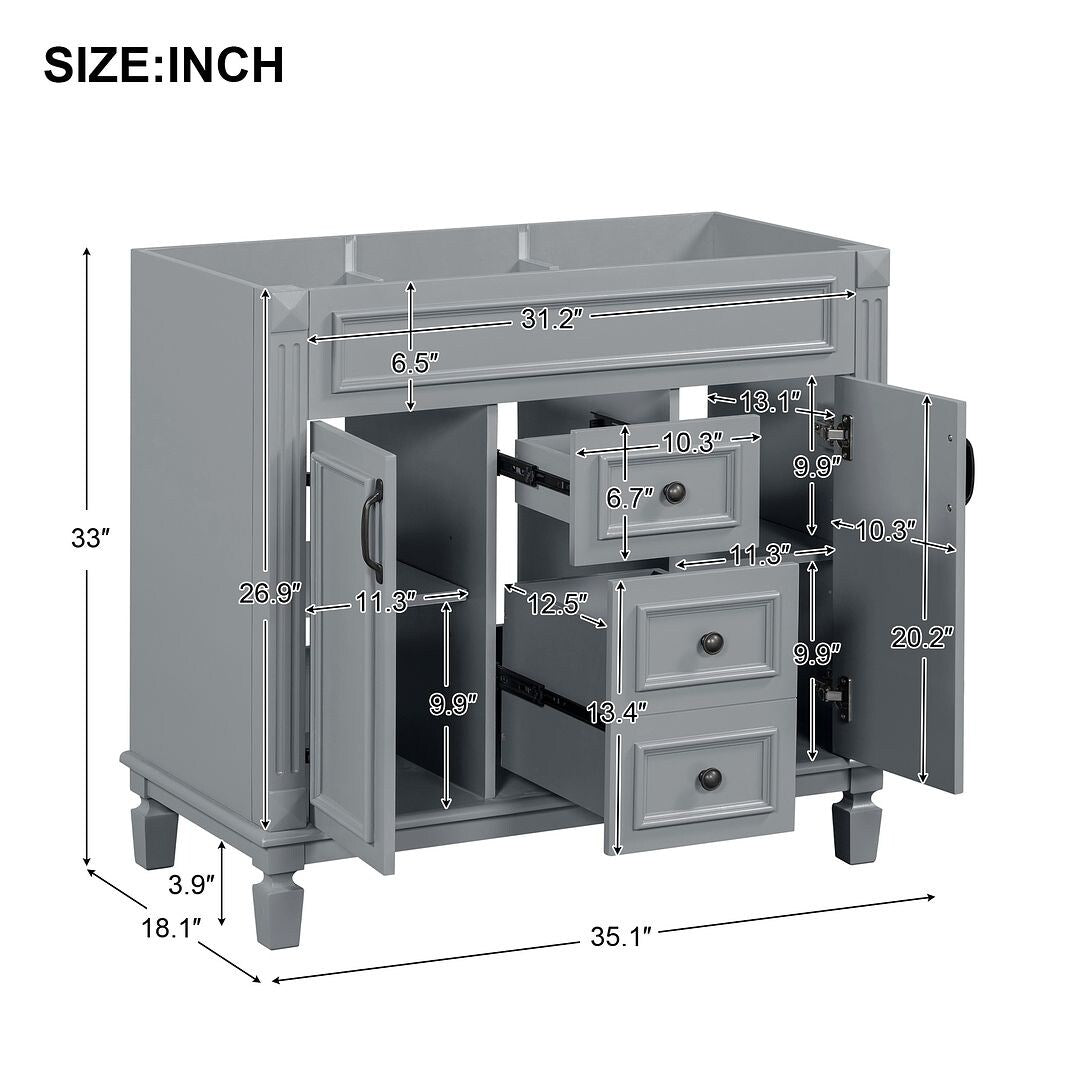 Meuble-lavabo moderne de 91 cm (36 pouces) pour salle de bain avec lavabo intégré et armoire à miroir, 2 portes et 2 tiroirs
