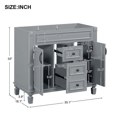 Meuble-lavabo moderne de 91 cm (36 pouces) pour salle de bain avec lavabo intégré et armoire à miroir, 2 portes et 2 tiroirs