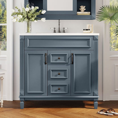 Meuble-lavabo moderne de 91 cm (36 pouces) pour salle de bain avec lavabo intégré et armoire à miroir, 2 portes et 2 tiroirs
