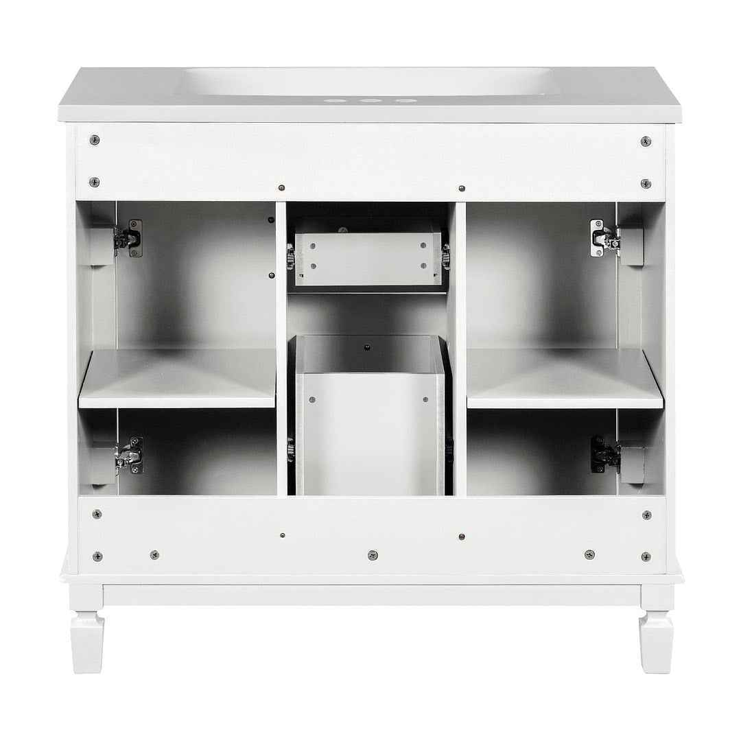 Meuble-lavabo moderne de 91 cm (36 pouces) pour salle de bain avec lavabo intégré et armoire à miroir, 2 portes et 2 tiroirs