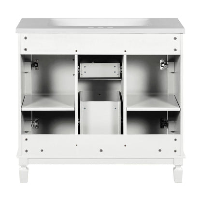 Meuble-lavabo moderne de 91 cm (36 pouces) pour salle de bain avec lavabo intégré et armoire à miroir, 2 portes et 2 tiroirs