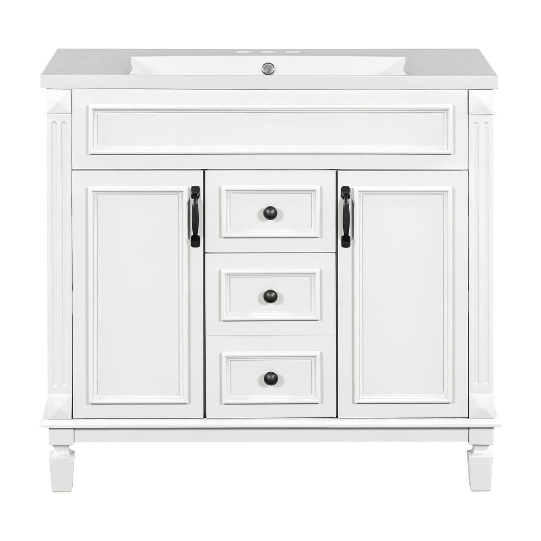 Meuble-lavabo moderne de 91 cm (36 pouces) pour salle de bain avec lavabo intégré et armoire à miroir, 2 portes et 2 tiroirs