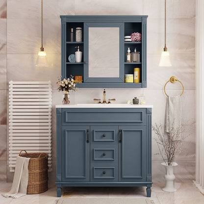 Meuble-lavabo moderne de 91 cm (36 pouces) pour salle de bain avec lavabo intégré et armoire à miroir, 2 portes et 2 tiroirs