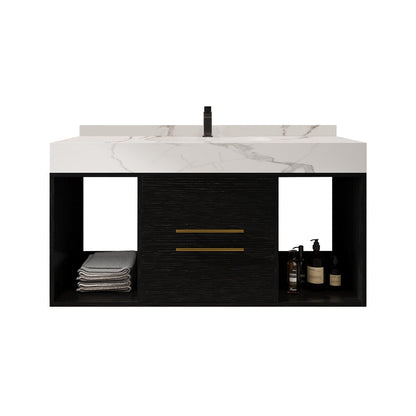 Meuble-lavabo suspendu de 39,4 pouces avec lavabo en céramique, meuble mural avec 2 tiroirs à fermeture amortie et plateau en ardoise blanche - 39'4 x 18'9
