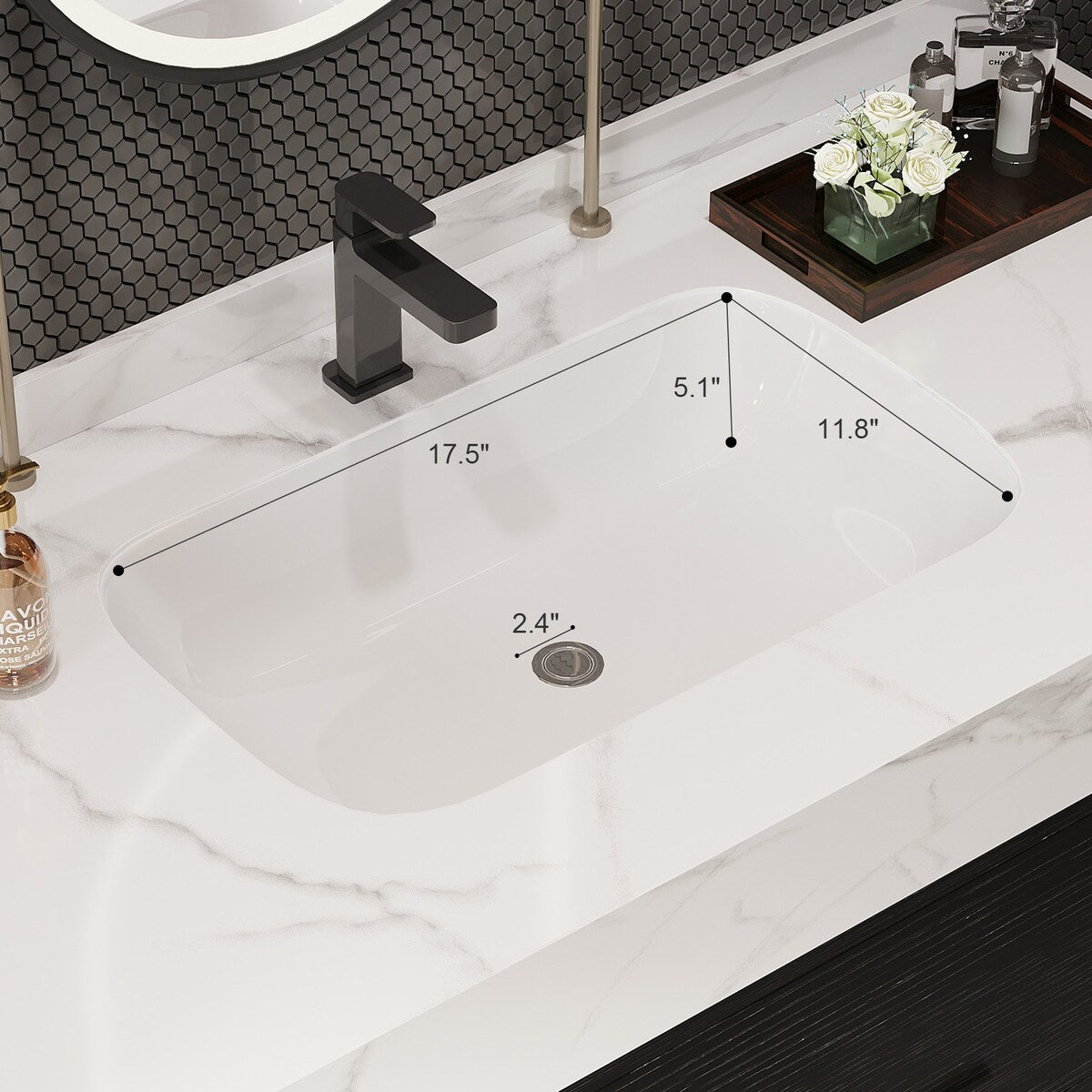 Meuble-lavabo suspendu de 39,4 pouces avec lavabo en céramique, meuble mural avec 2 tiroirs à fermeture amortie et plateau en ardoise blanche - 39'4 x 18'9