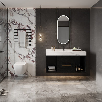 Meuble-lavabo suspendu de 39,4 pouces avec lavabo en céramique, meuble mural avec 2 tiroirs à fermeture amortie et plateau en ardoise blanche - 39'4 x 18'9