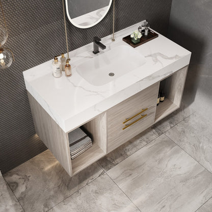 Meuble-lavabo suspendu de 39,4 pouces avec lavabo en céramique, meuble mural avec 2 tiroirs à fermeture amortie et plateau en ardoise blanche - 39'4 x 18'9