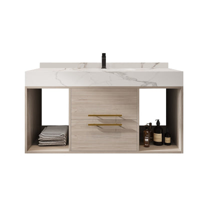Meuble-lavabo suspendu de 39,4 pouces avec lavabo en céramique, meuble mural avec 2 tiroirs à fermeture amortie et plateau en ardoise blanche - 39'4 x 18'9