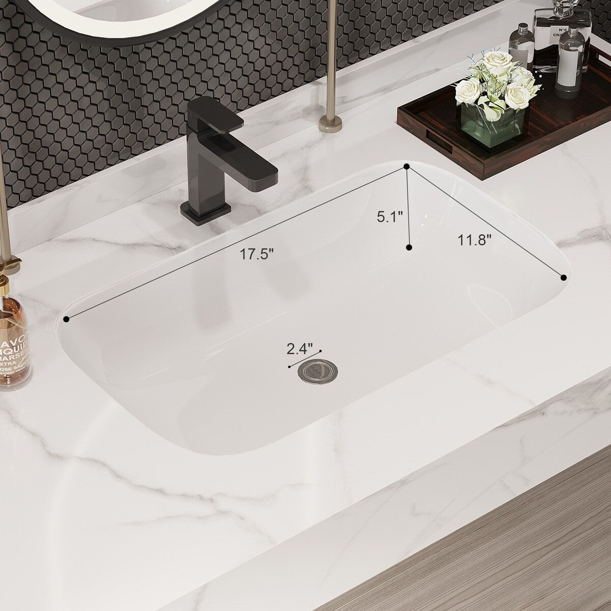 Meuble-lavabo suspendu de 39,4 pouces avec lavabo en céramique, meuble mural avec 2 tiroirs à fermeture amortie et plateau en ardoise blanche - 39'4 x 18'9