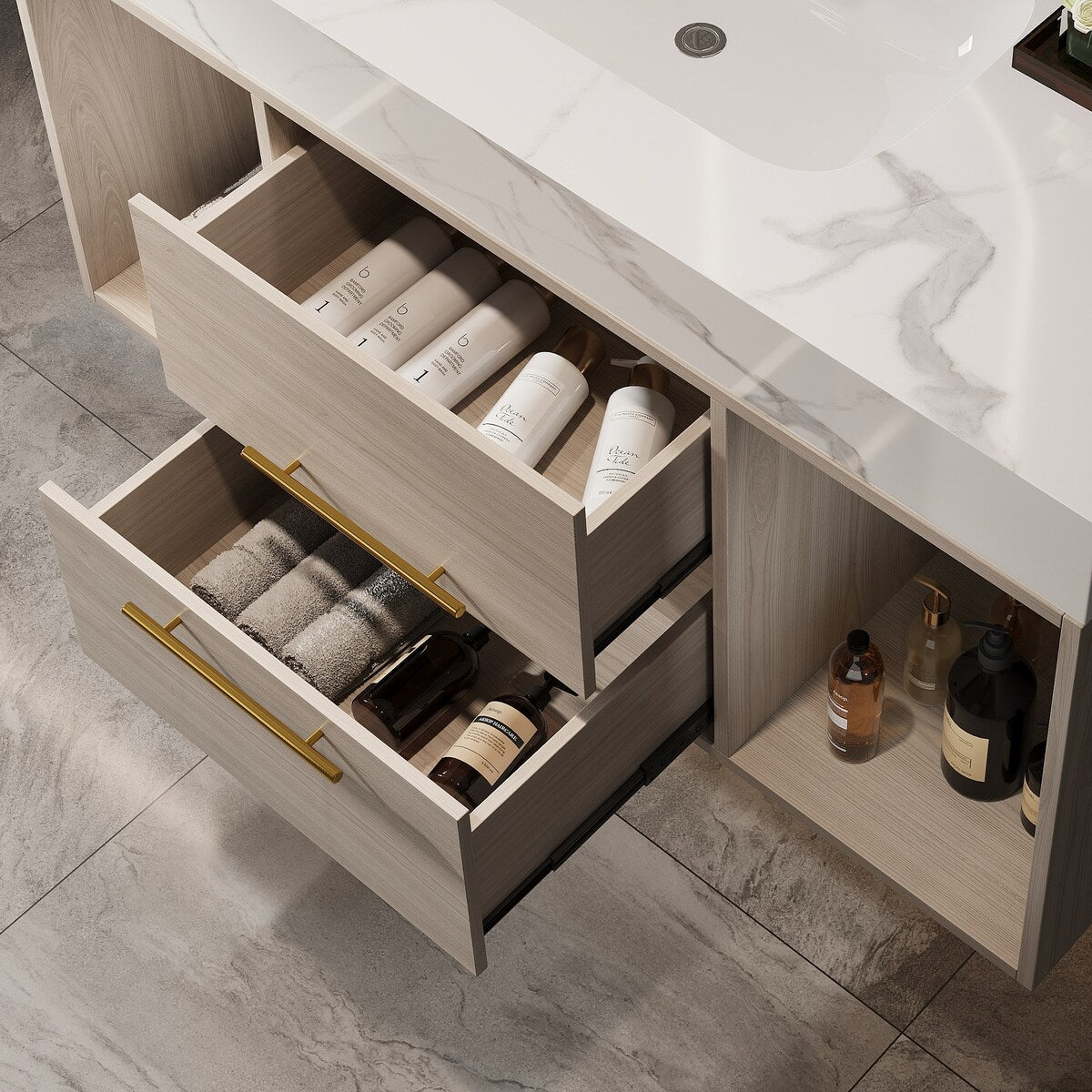 Meuble-lavabo suspendu de 39,4 pouces avec lavabo en céramique, meuble mural avec 2 tiroirs à fermeture amortie et plateau en ardoise blanche - 39'4 x 18'9