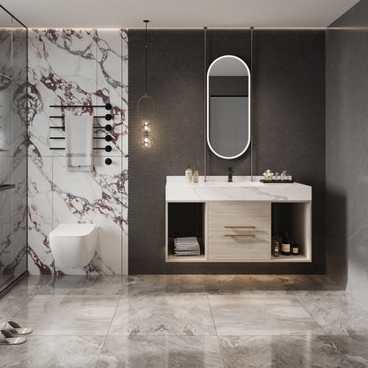 Meuble-lavabo suspendu de 39,4 pouces avec lavabo en céramique, meuble mural avec 2 tiroirs à fermeture amortie et plateau en ardoise blanche - 39'4 x 18'9