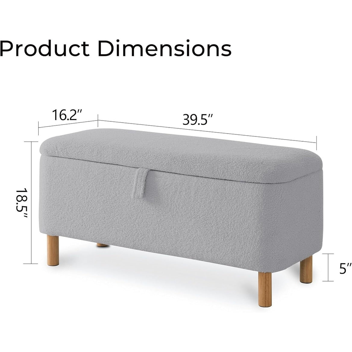 Tabouret de rangement en bouclé blanc cassé 39,5 pouces, pouf de rangement en sherpa, repose-pieds, pour salon, chambre à coucher, avec pieds en bois.
