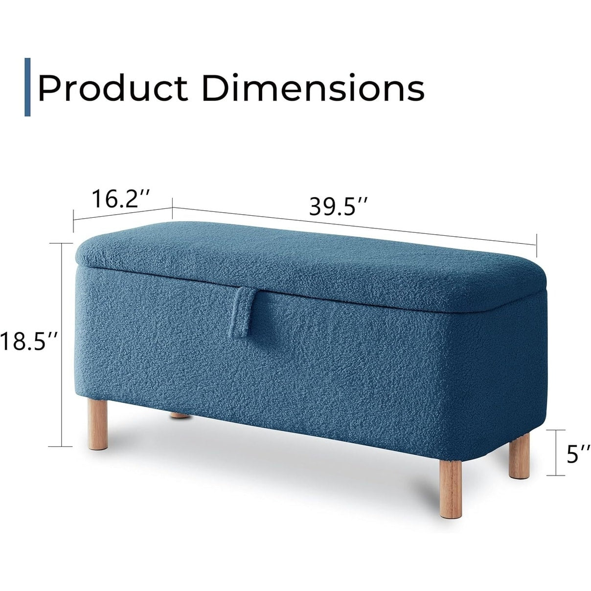 Tabouret de rangement en bouclé blanc cassé 39,5 pouces, pouf de rangement en sherpa, repose-pieds, pour salon, chambre à coucher, avec pieds en bois.